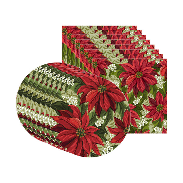 Kit Sousplat + Guardanapo Natal Fundo Flor2 - 8 Peças - Com B