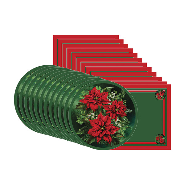 Kit Sousplat + Guardanapo Natal Fundo Flor - 12 Peças - Sem B