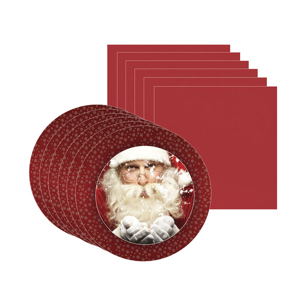 Kit Sousplat + Guardanapo Natal Fundo Noel - 6 Peças - Sem Ba
