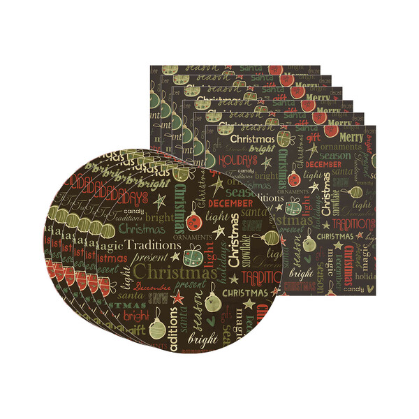 Kit Sousplat + Guardanapo Natal Fundo Palavras - 6 Peças - Co