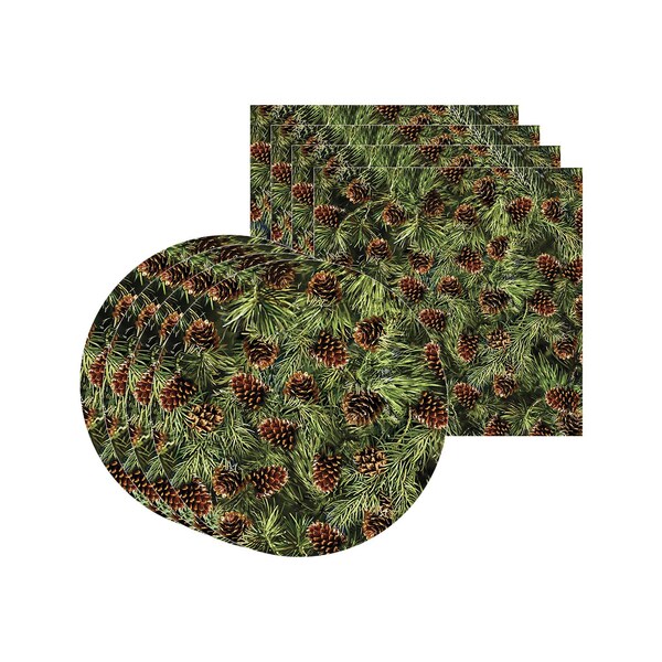 Kit Sousplat + Guardanapo Natal Fundo Pinha - 4 Peças - Sem B