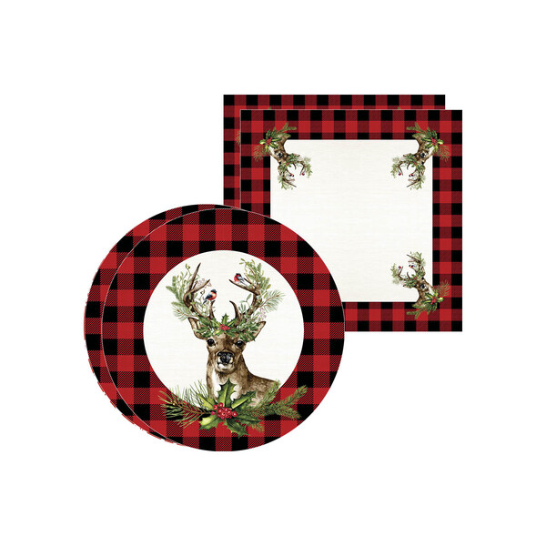 Kit Sousplat + Guardanapo Natal Fundo Rena - 2 Peças - Com Ba
