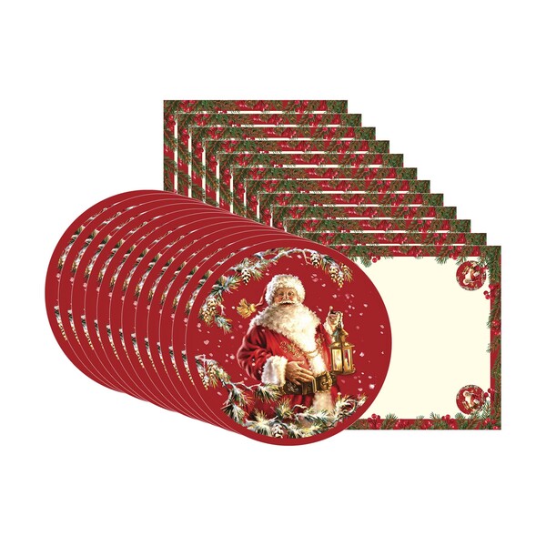 Kit Sousplat + Guardanapo Natal Fundo Vermelho/noel - 12 Peça