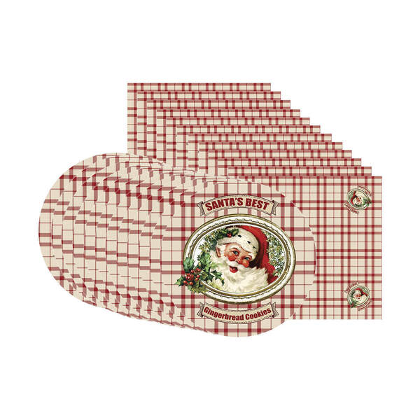 Kit Sousplat + Guardanapo Natal Fundo Xadrez/noel - 12 Peças