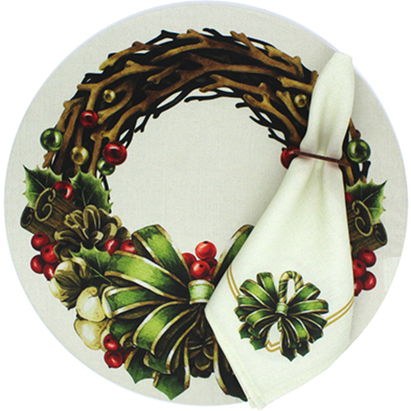 Kit Sousplat + Guardanapo Natal Green - 4 Peças - Sem Base