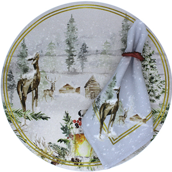 Kit Sousplat + Guardanapo Natal Inverno - 8 Peças - Sem Base