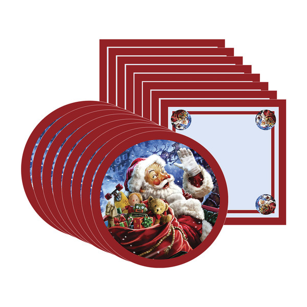 Kit Sousplat + Guardanapo Natal Papai Noel - 8 Peças - Sem Ba