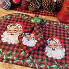 Kit Sousplat + Guardanapo Natal Papai Noel Xadrez - 6 Peças -