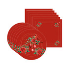 Kit Sousplat + Guardanapo Natal Pássaros - 6 Peças - Com Base