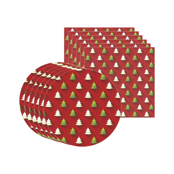 Kit Sousplat + Guardanapo Natal Pinheiro Branco/verde - 6 Peç
