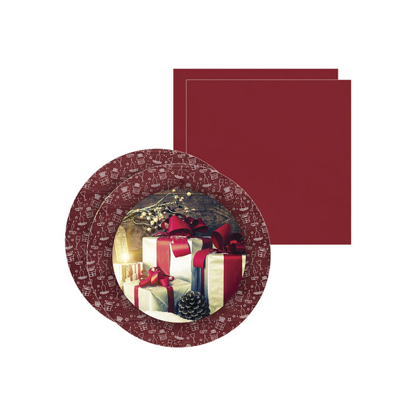 Kit Sousplat + Guardanapo Natal Presentes - 2 Peças - Com Base