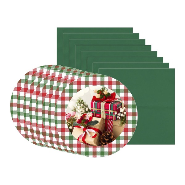 Kit Sousplat + Guardanapo Natal Presentes/xadrez - 8 Peças -