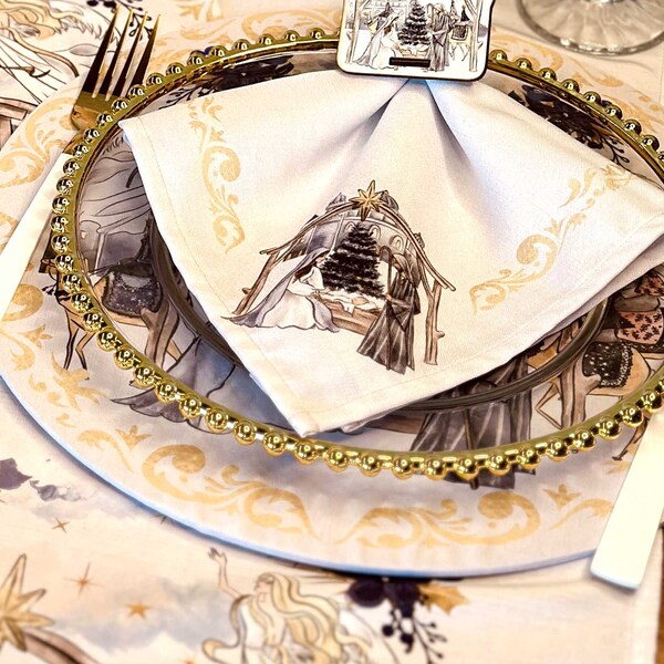 Kit Sousplat + Guardanapo Natal Presépio Iv - 2 Peças - Com B