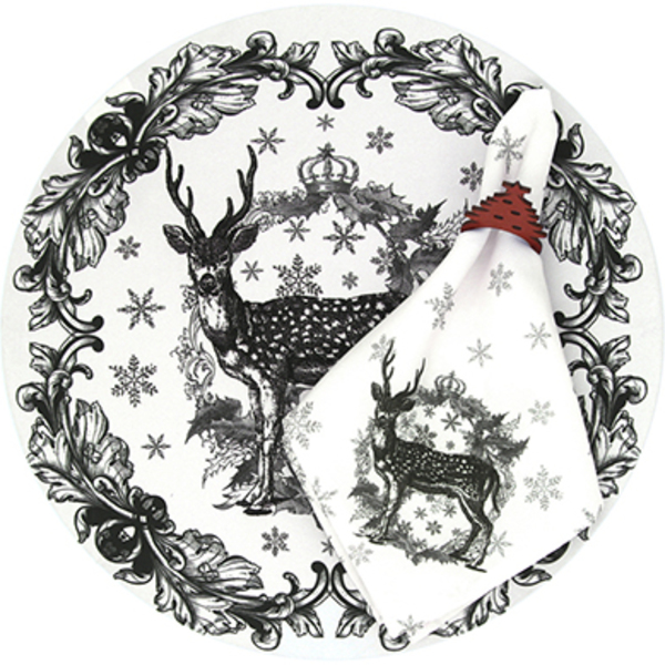 Kit Sousplat + Guardanapo Natal Rena Preta - 2 Peças - Com Ba