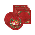 Kit Sousplat + Guardanapo Natal Trenó - 4 Peças - Com Base
