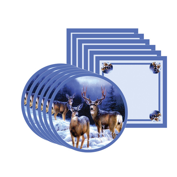 Kit Sousplat + Guardanapo Natal Três Renas - 6 Peças - Com Ba