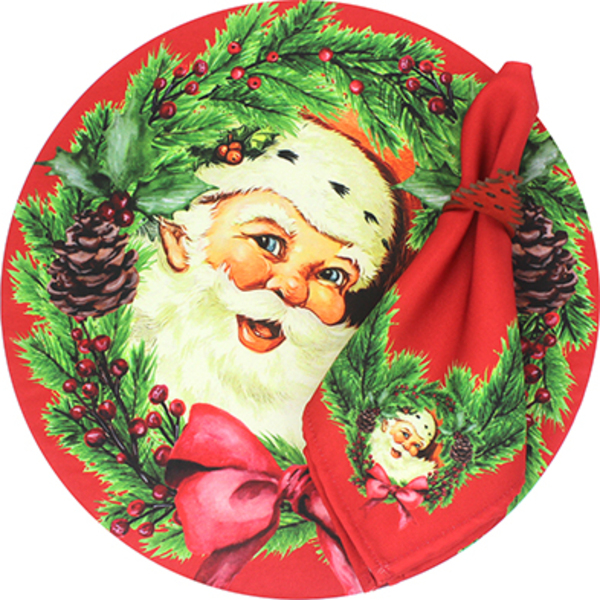 Kit Sousplat + Guardanapo Papai Noel Vermelho - 2 Peças - Com