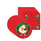 Kit Sousplat + Guardanapo Papai Noel Vermelho - 8 Peças - Com