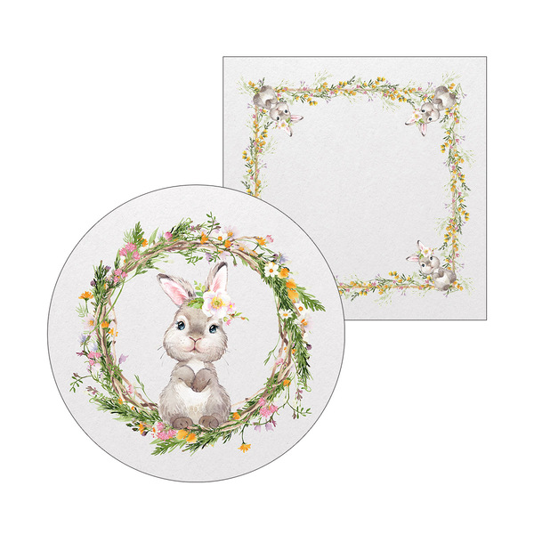 Kit Sousplat + Guardanapo Páscoa Coelho Floral