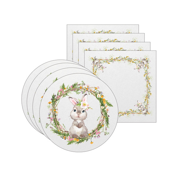 Kit Sousplat + Guardanapo Páscoa Coelho Floral - 4 Peças - Se