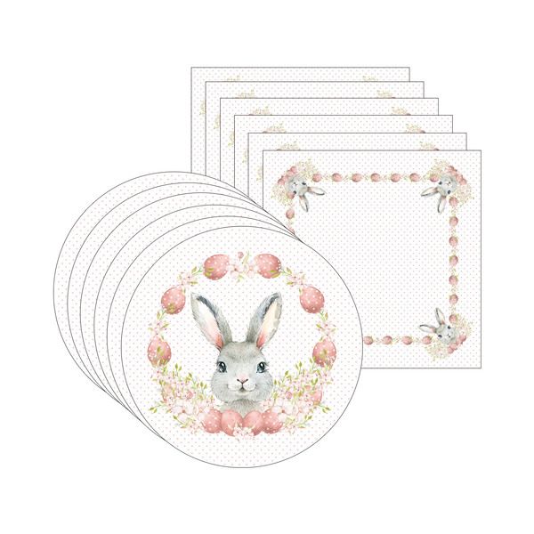 Kit Sousplat + Guardanapo Páscoa Coelho Ovos - 6 Peças - Sem