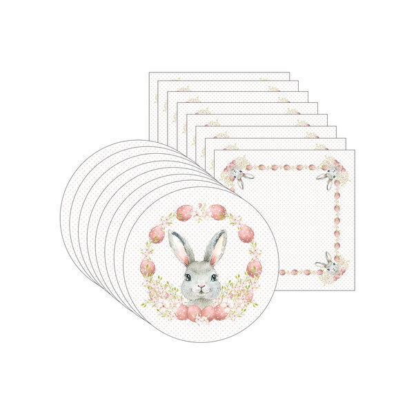 Kit Sousplat + Guardanapo Páscoa Coelho Ovos - 8 Peças - Com