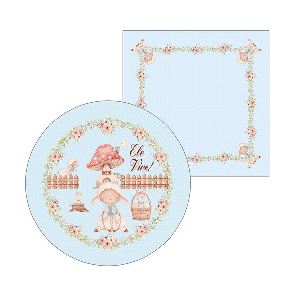 Kit Sousplat + Guardanapo Páscoa Cordeiro - 1 Peça - Sem Base