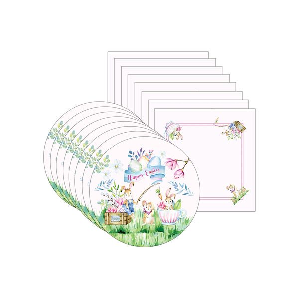 Kit Sousplat + Guardanapo Páscoa Easter - 8 Peças - Com Base