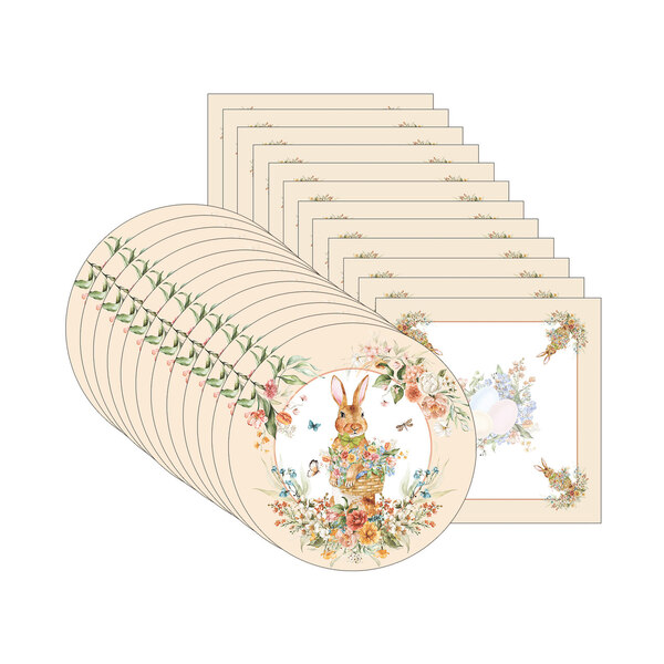 Kit Sousplat + Guardanapo Páscoa Jardim - 12 Peças - Com Base