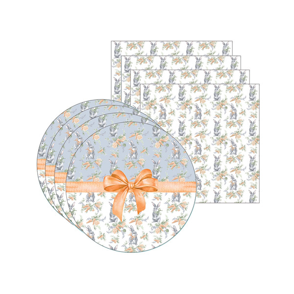 Kit Sousplat + Guardanapo Páscoa Laço - 4 Peças - Sem Base