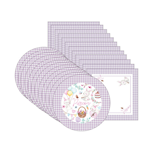 Kit Sousplat + Guardanapo Páscoa Lilás - 12 Peças - Com Base