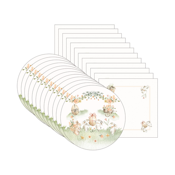 Kit Sousplat + Guardanapo Páscoa Menta - 12 Peças - Com Base