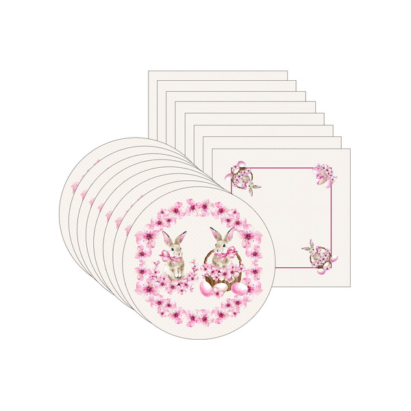 Kit Sousplat + Guardanapo Páscoa Sakura - 8 Peças - Sem Base