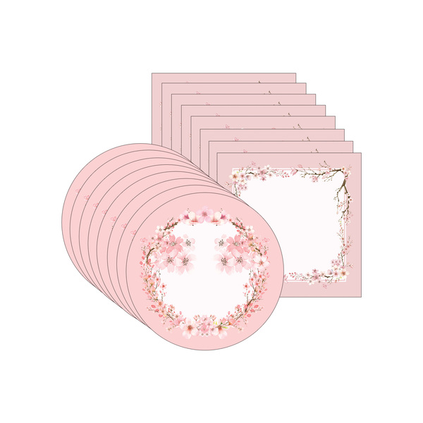 Kit Sousplat + Guardanapo Sakura Rosa - 8 Peças - Sem Base