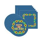 Kit Sousplat + Guardanapo São João Azul - 6 Peças - Com Base