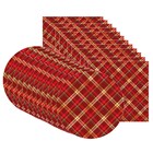 Kit Sousplat + Guardanapo Xadrez Vermelho/dourado - 12 Peças