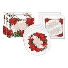 Kit Sousplat + Jogo Americano + Guardanapo Flor Natal - 12 Pe