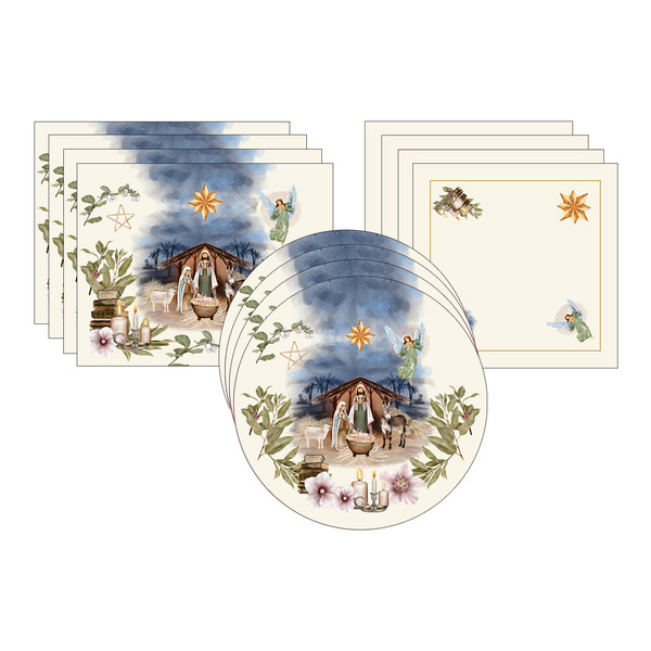 Kit Sousplat + Jogo Americano + Guardanapo Presépio3 - 4 Peça