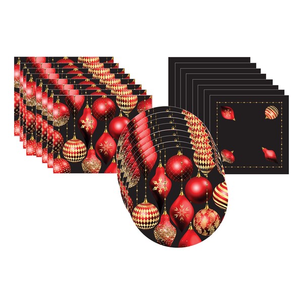 Kit Sousplat + Jogo Americano + Guardanapo Preto Vermelho - 8