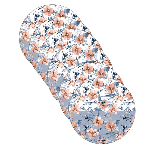Kit Sousplat Floral Azul/branco - 6 Peças - Sem Base