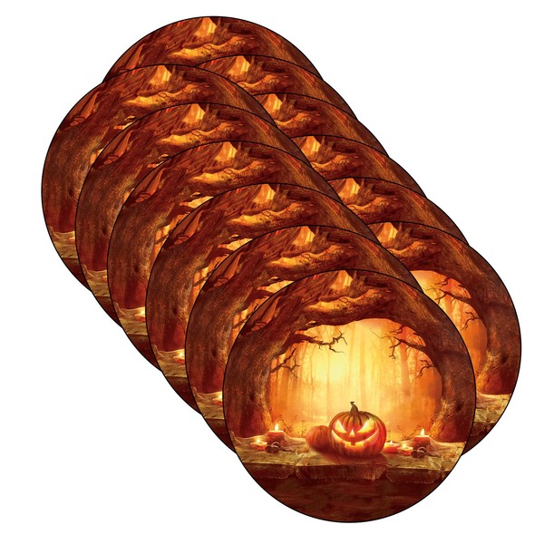 Kit Sousplat Halloween Abobora Fantasma - 12 Peças - Com Base