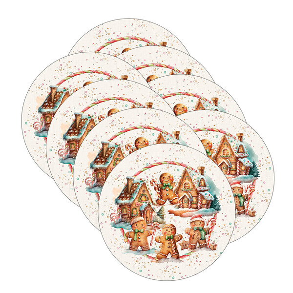 Kit Sousplat Natal Biscoito Fundo Branco - 8 Peças - Com Base