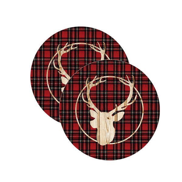 Kit Sousplat Natal Cervo Xadrez - 2 Peças - Sem Base