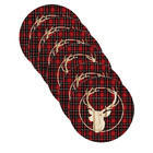 Kit Sousplat Natal Cervo Xadrez - 6 Peças - Com Base