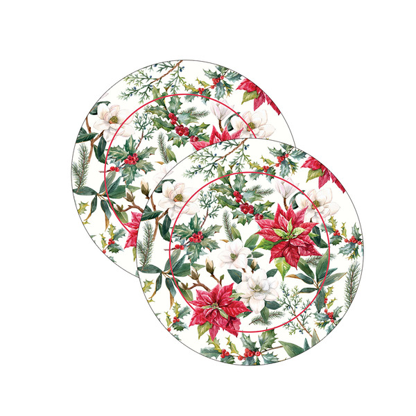 Kit Sousplat Natal Flores - 2 Peças - Com Base