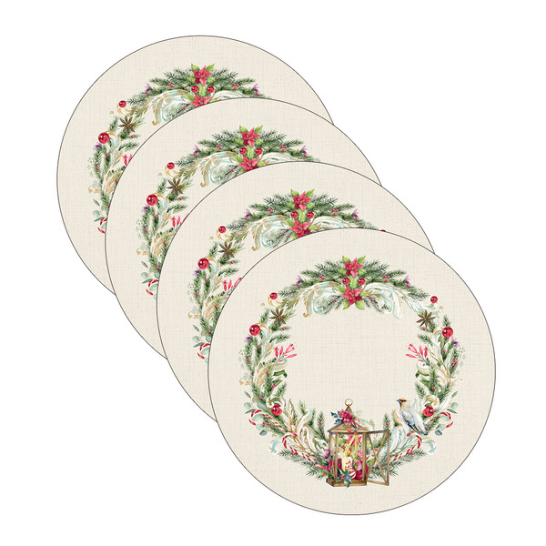 Kit Sousplat Natal Lanterna - 4 Peças - Com Base