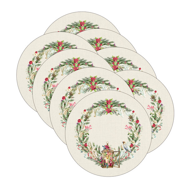 Kit Sousplat Natal Lanterna - 8 Peças - Com Base