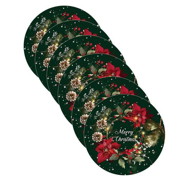 Kit Sousplat Natal Merry Christmas - 6 Peças - Com Base