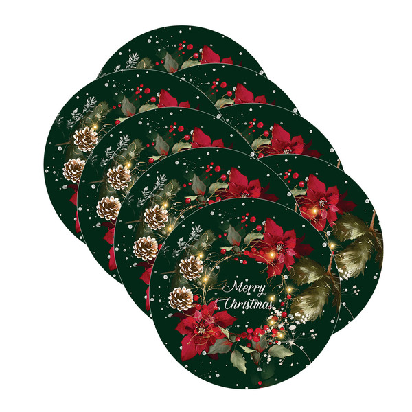Kit Sousplat Natal Merry Christmas - 8 Peças - Com Base