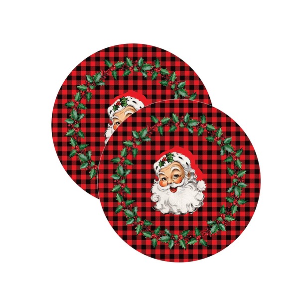Kit Sousplat Natal Papai Noel Xadrez - 2 Peças - Sem Base